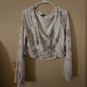 SHEIN Size 2X White Purple Floral Blouse